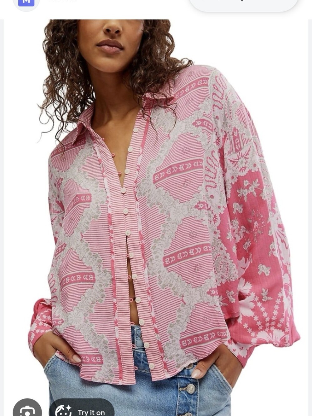 Free People Pink Floral Print Button-Up Blouse